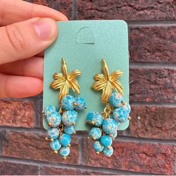 Turquoise Grape Leaf Earrings - Picture 7 of 8